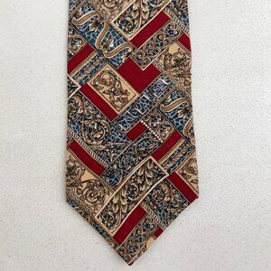 Vintage Floral Filigree Silk Tie 90s Metropolitan Museum Necktie Red/Beige